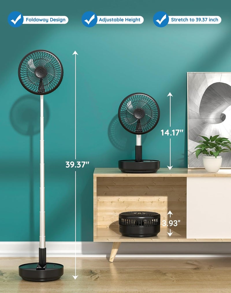 Primevolve Portable Oscillating Standing Fan,Rechargeable Battery Operated USB Floor Table Desk Fan with Remote, Bedroom Camping Travel Fans Black 7.7" - Image 2